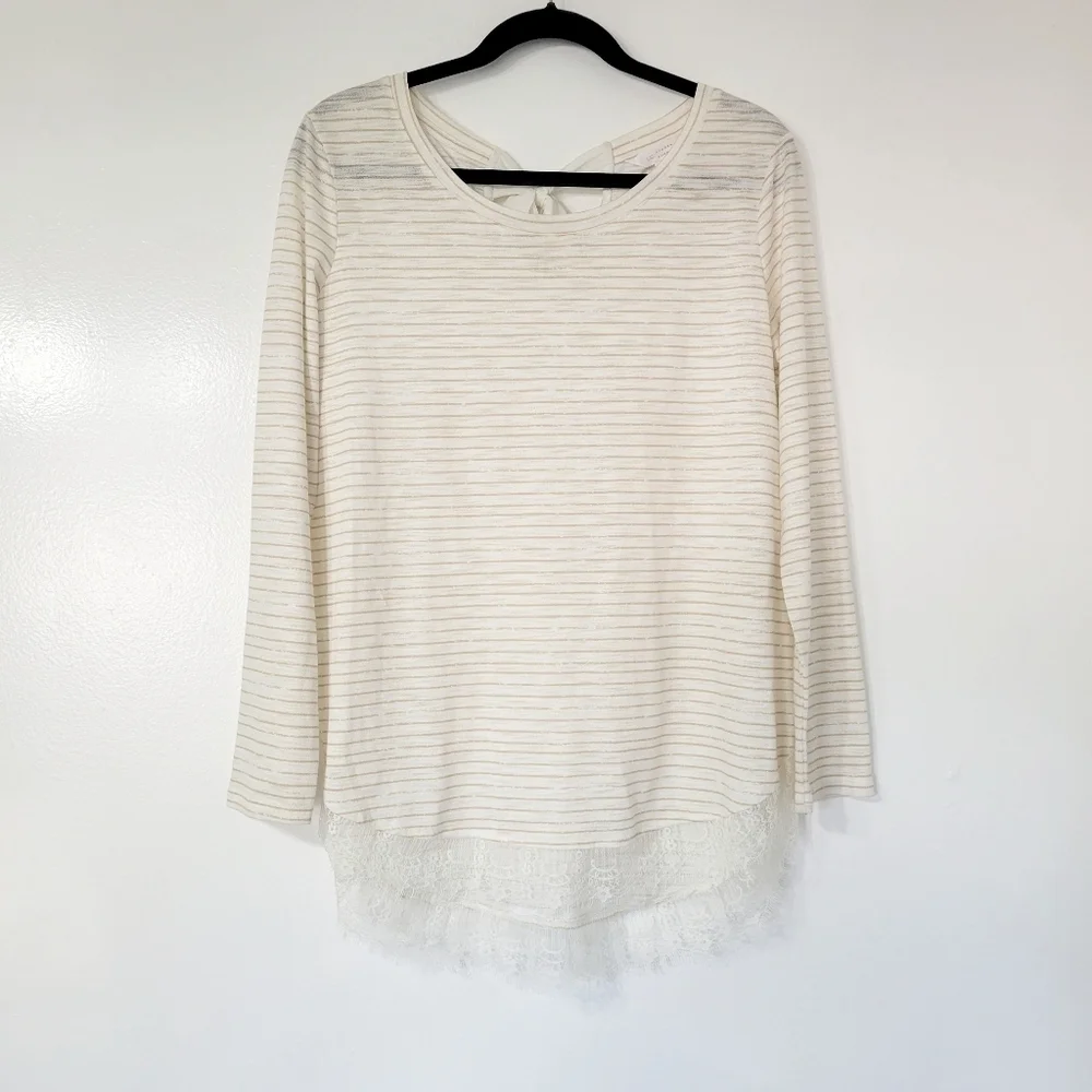 LC Lauren Conrad Cream & Tan Lace Hem Tunic Size Medium - Picture 2 of 10